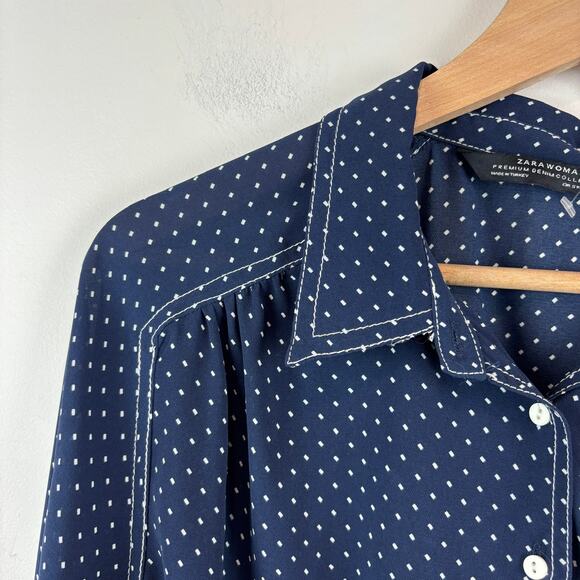 ZARA Polka Dot Crop Top Long Sleeve Western Preppy Academia Chic S - Picture 4 of 5